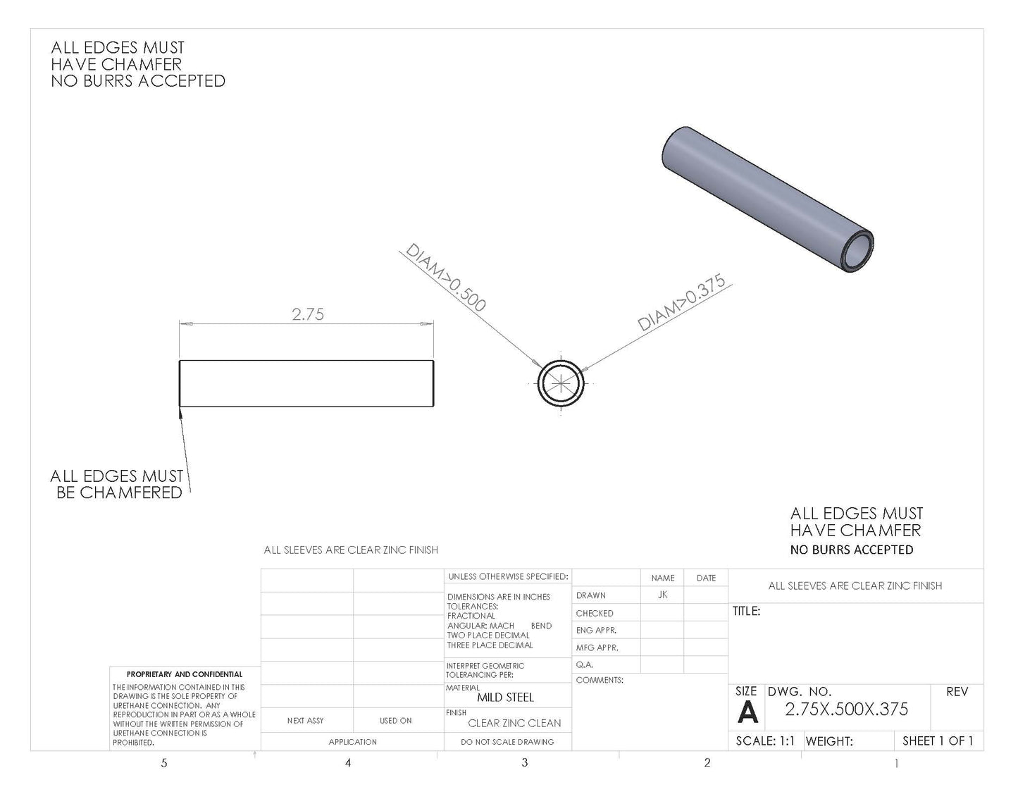 SLEEVE BULK 2.75 X .500 X .375