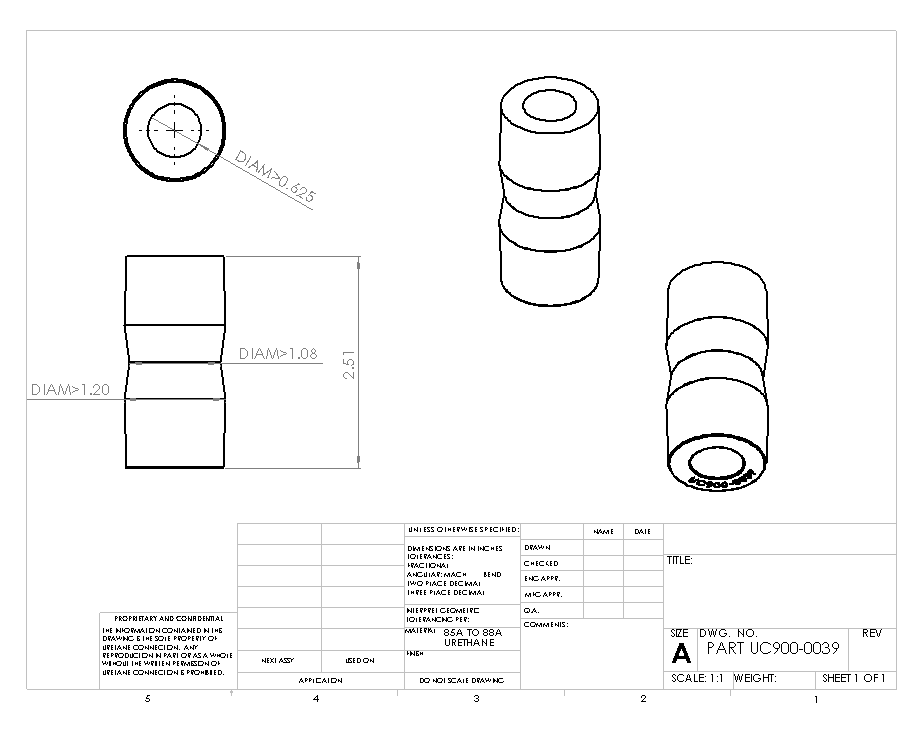 UC900-0039 SHOCK BUSHINGS LOWER ID 0.625"